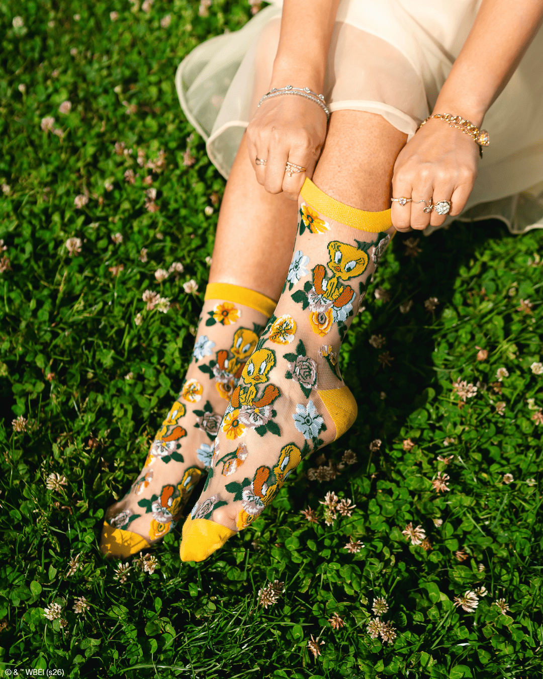 Tweety Floral Sheer Crew by Sock Candy