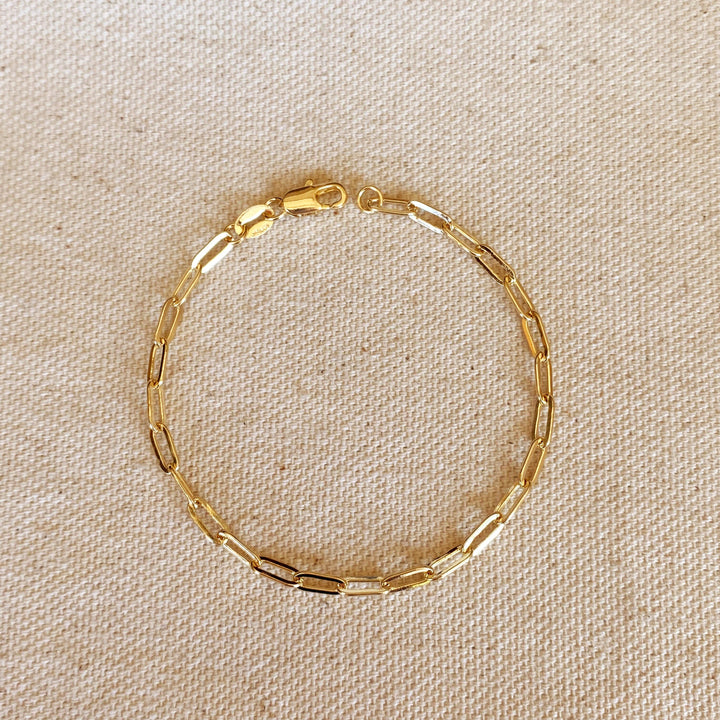 18k Gold Filled Short Link Paperclip Bracelet: 7 inches with extender