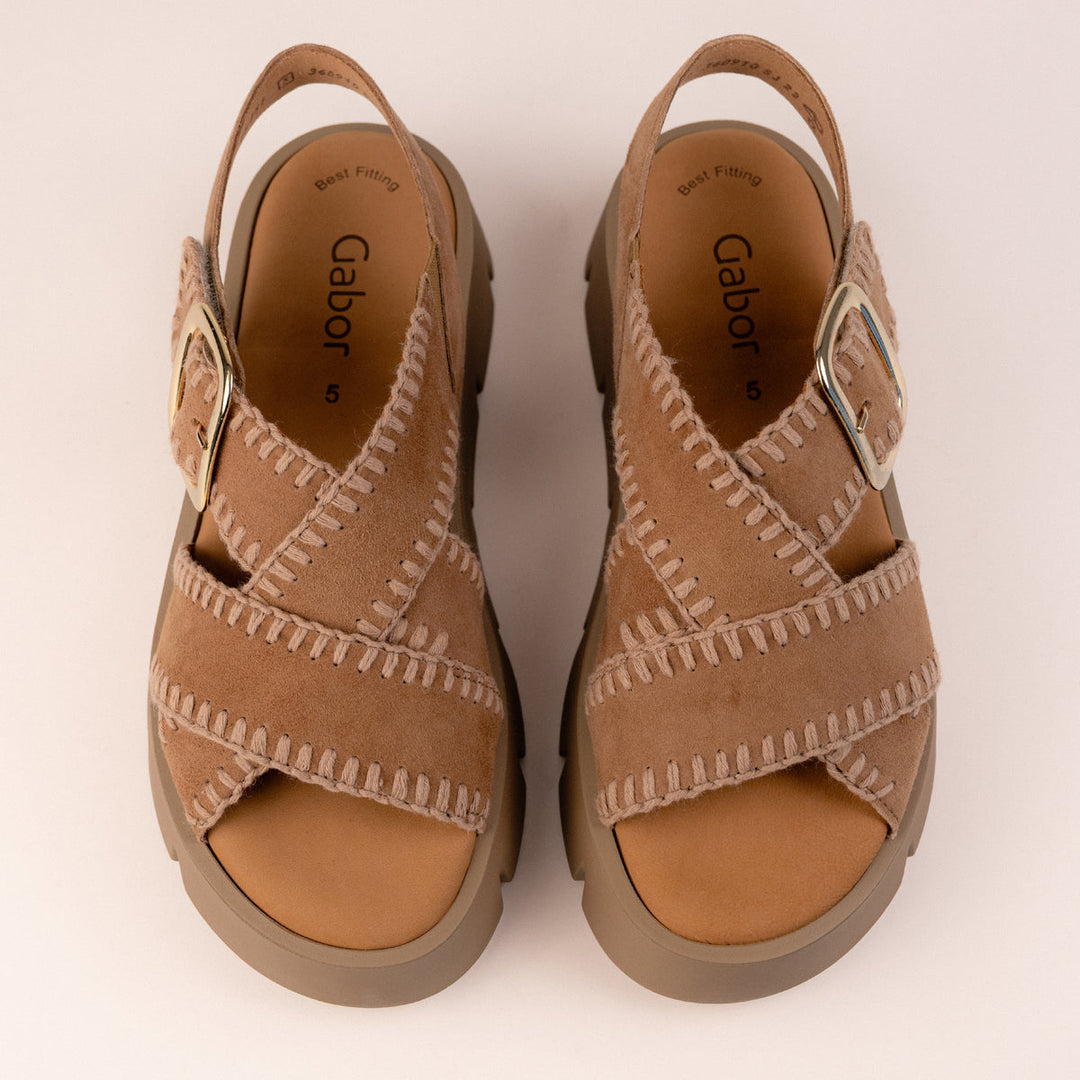 Gabor Cross Strap Sandal - Walnut