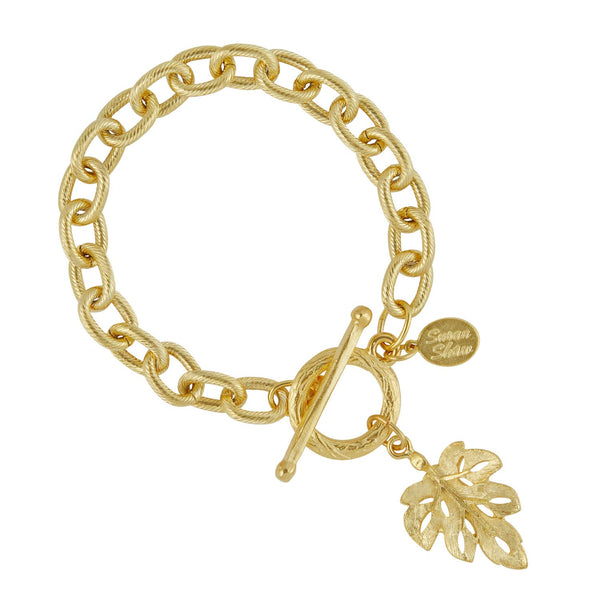 Gold Leaf + Chain Toggle Bracelet