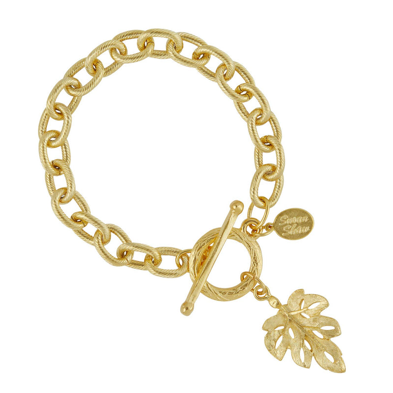 Gold Leaf + Chain Toggle Bracelet