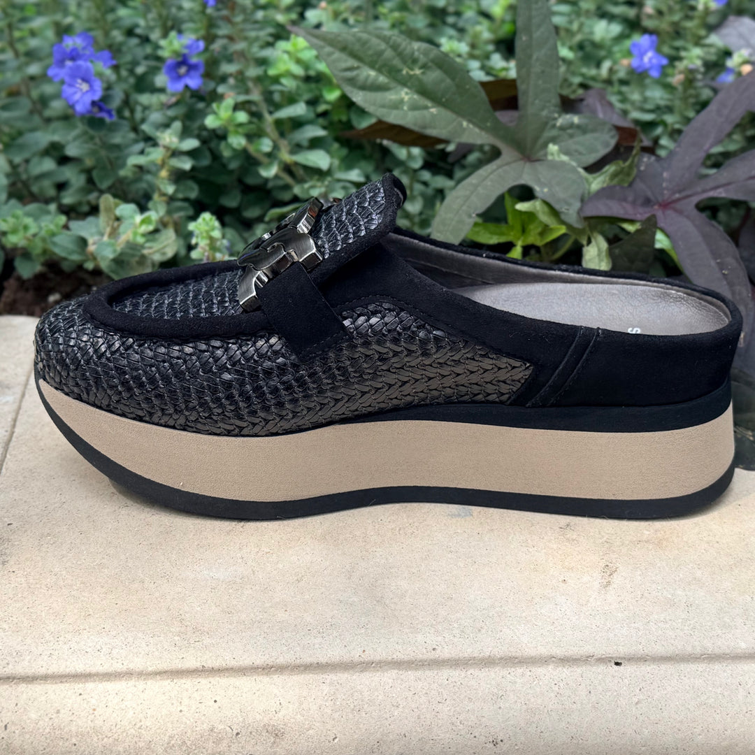 Celeste Rafia Platform Mule by Softwaves Black