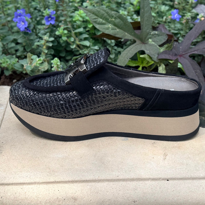 Celeste Rafia Platform Mule by Softwaves Black