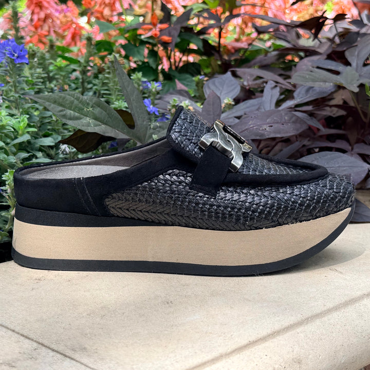 Celeste Rafia Platform Mule by Softwaves Black