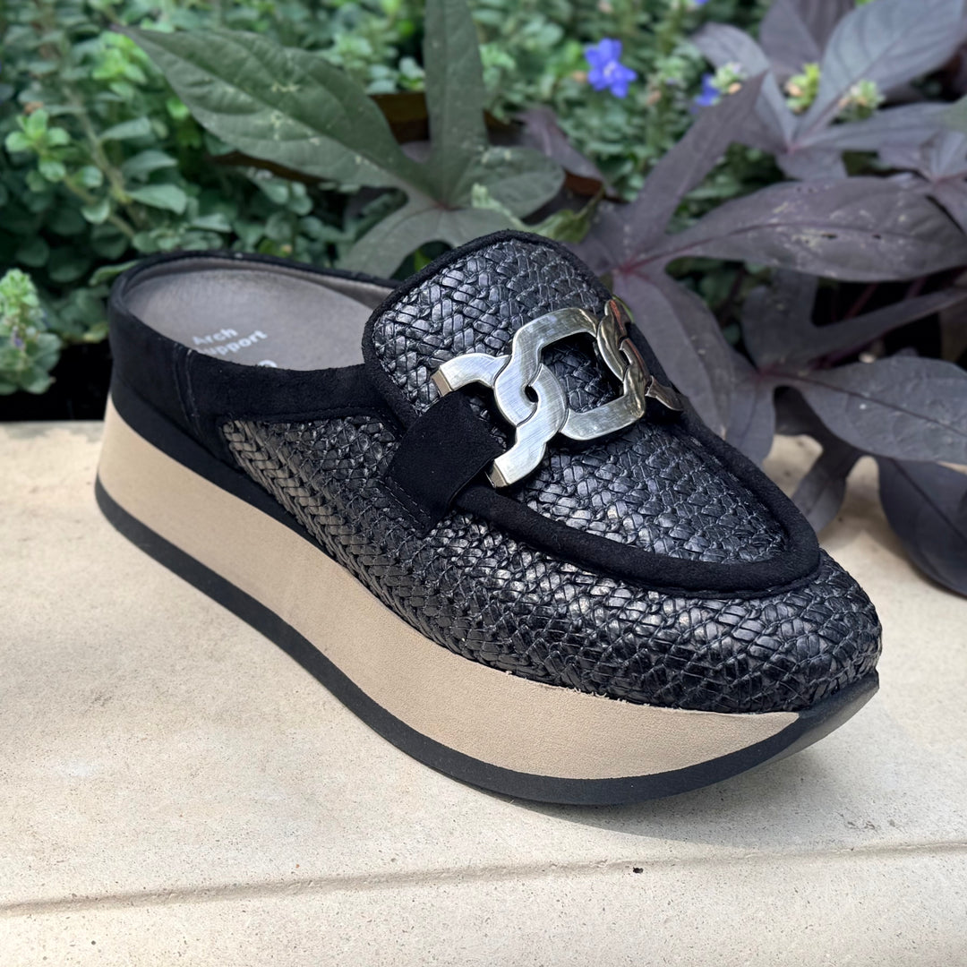 Celeste Rafia Platform Mule by Softwaves Black