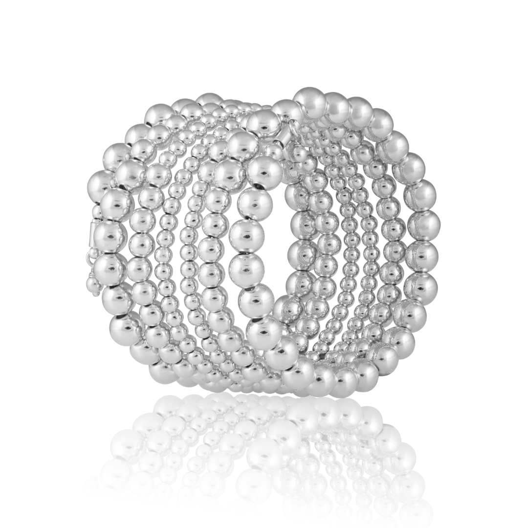 Allison Beaded Wrap Bracelet - 6 Row: Silver