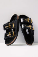 Arizona Shearling Black Patent W/ Gold MED/NAR