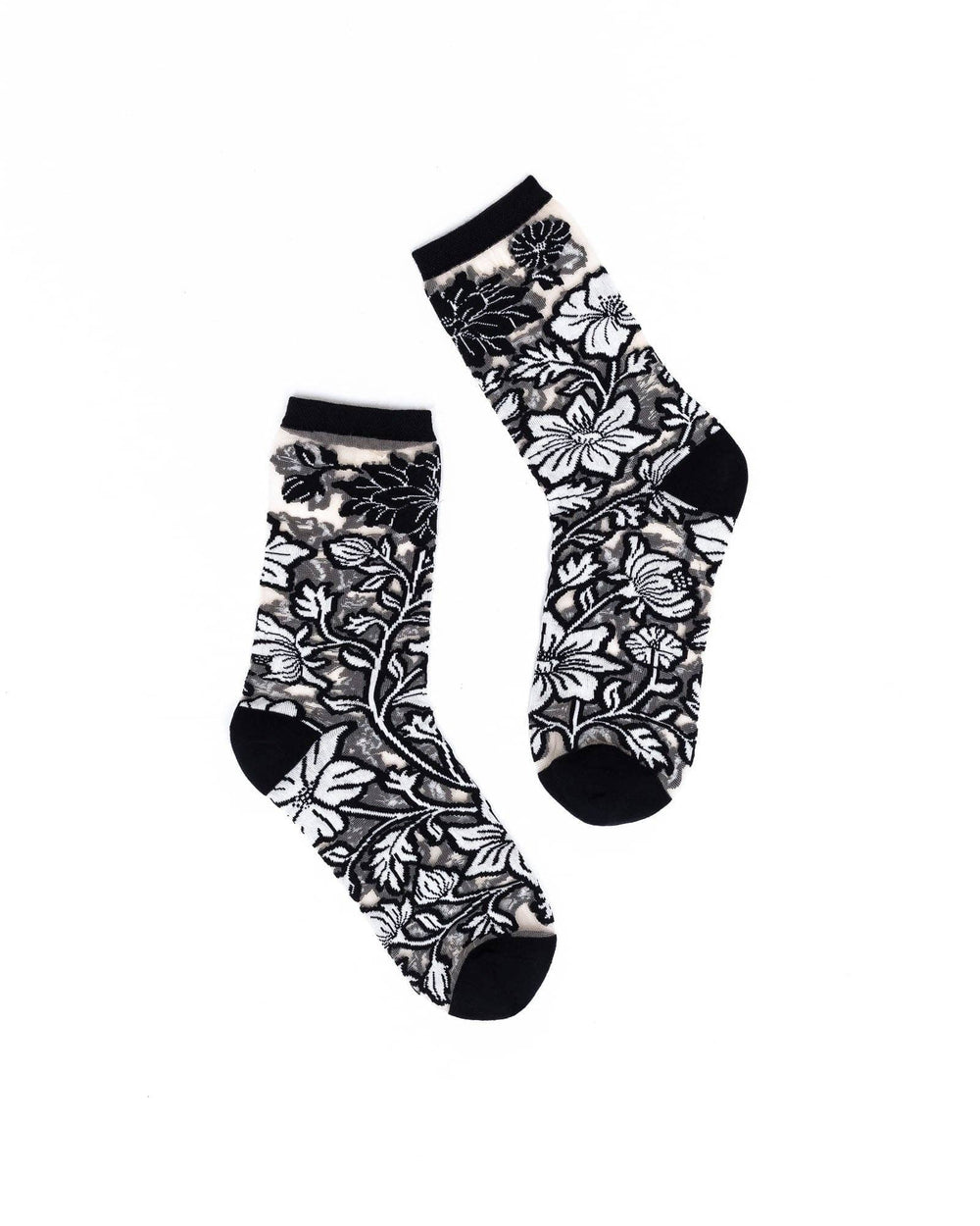 Black and White Florals Sheer Crew by Sock Candy