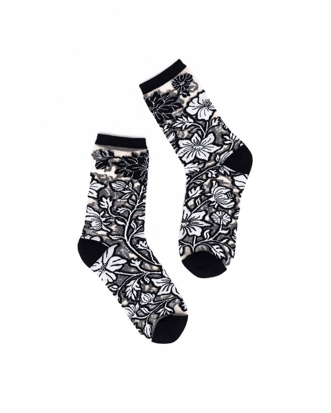 Black and White Florals Sheer Crew by Sock Candy