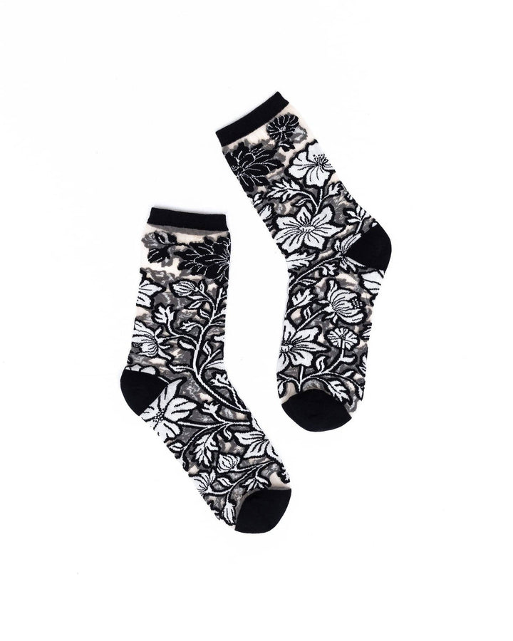 Black and White Florals Sheer Crew by Sock Candy