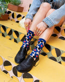 Bold Blue Floral Sheer Crew Sock: Size I: Fits US W5.5-10