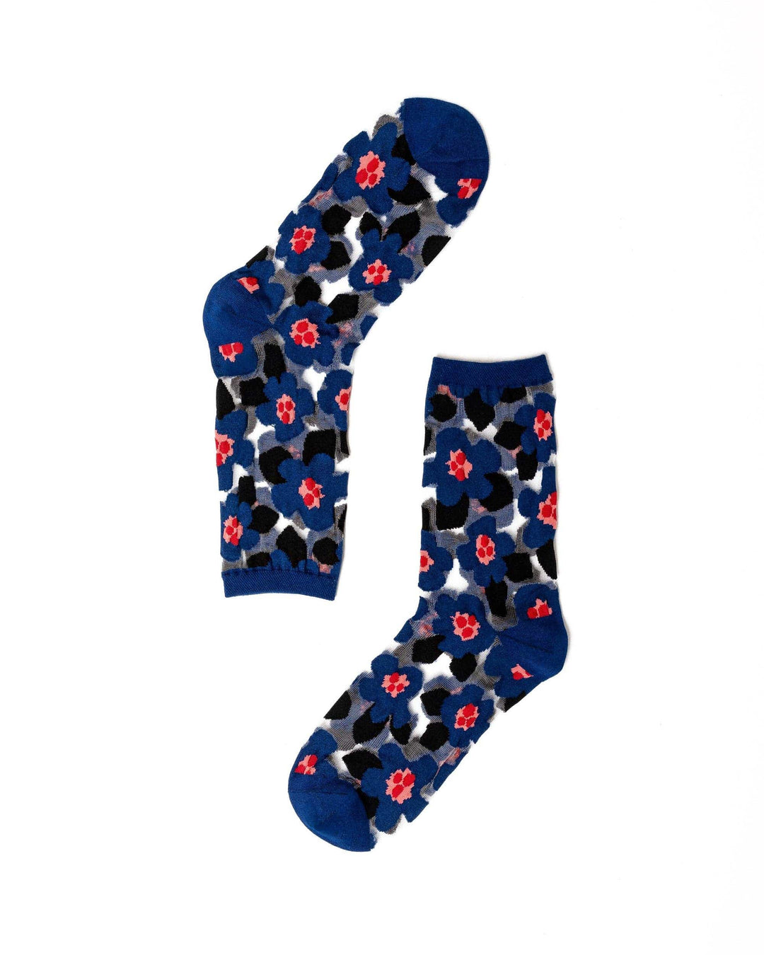 Bold Blue Floral Sheer Crew Sock: Size I: Fits US W5.5-10