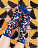 Bold Blue Floral Sheer Crew Sock: Size I: Fits US W5.5-10