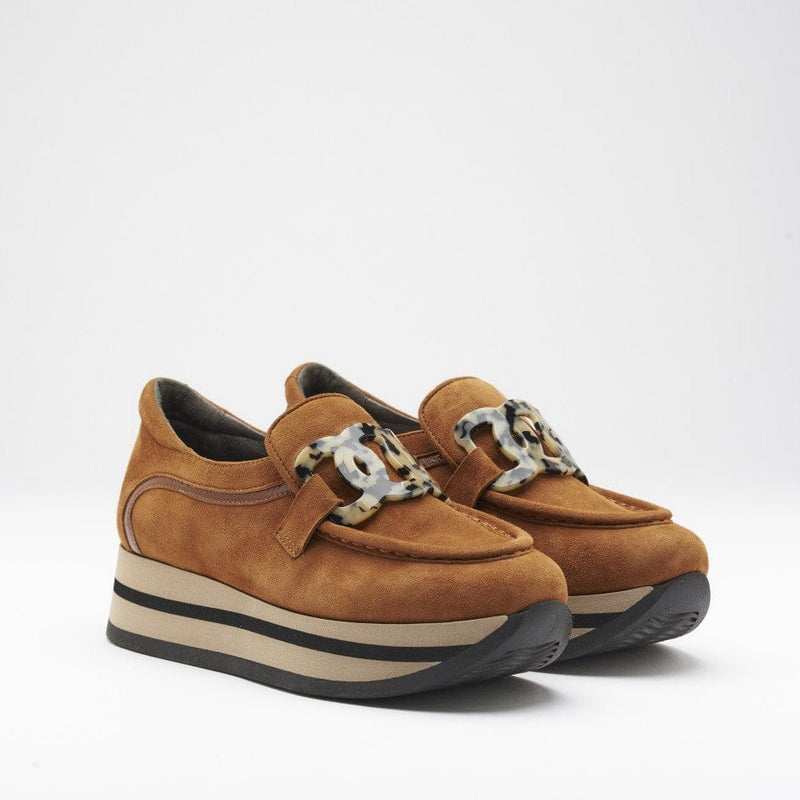 Carine Platform Loafer Caramel Velour - Softwaves