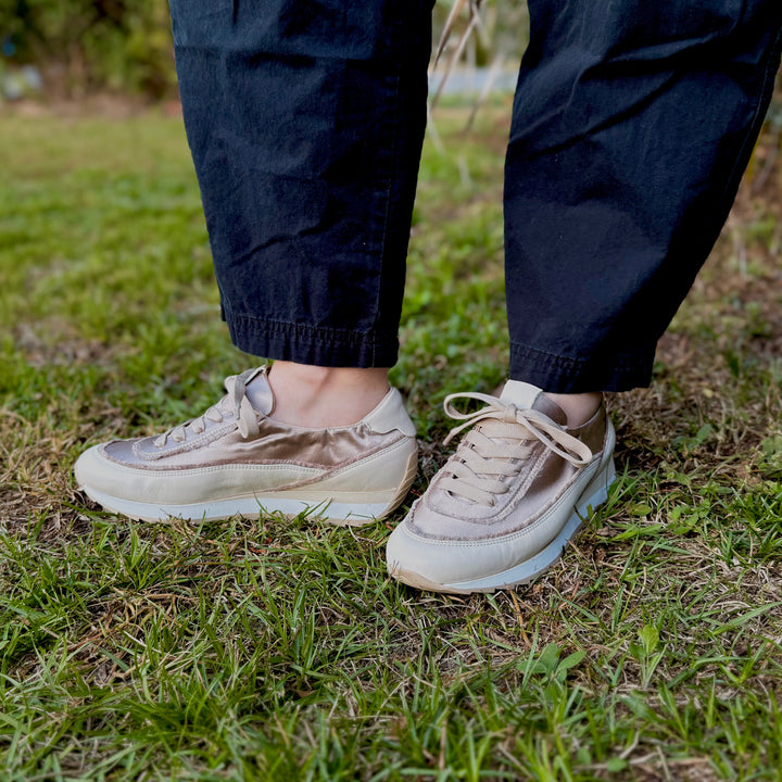 Dalton Satin Leather Sneaker by Softwaves Stone Satin