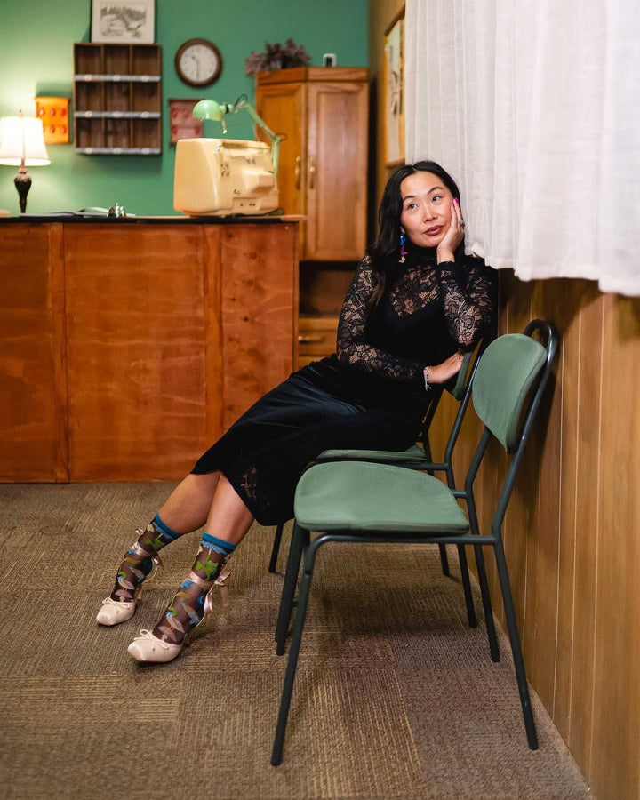 Dark Fairytale Shimmer Sheer Crew by Sock Candy