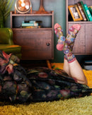 Dark Florals Black Sheer Crew Sock: Size I: Fits US W5.5-9.5