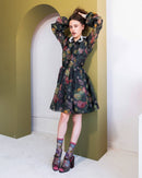 Dark Florals Black Sheer Crew Sock: Size I: Fits US W5.5-9.5