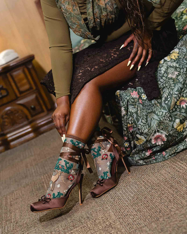 Enchanted Deer Shimmer Sheer Crew Sock