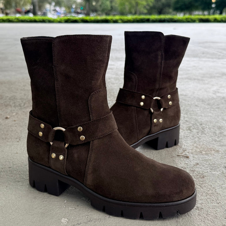 Gabor Circle Buckle Boot Brown Suede