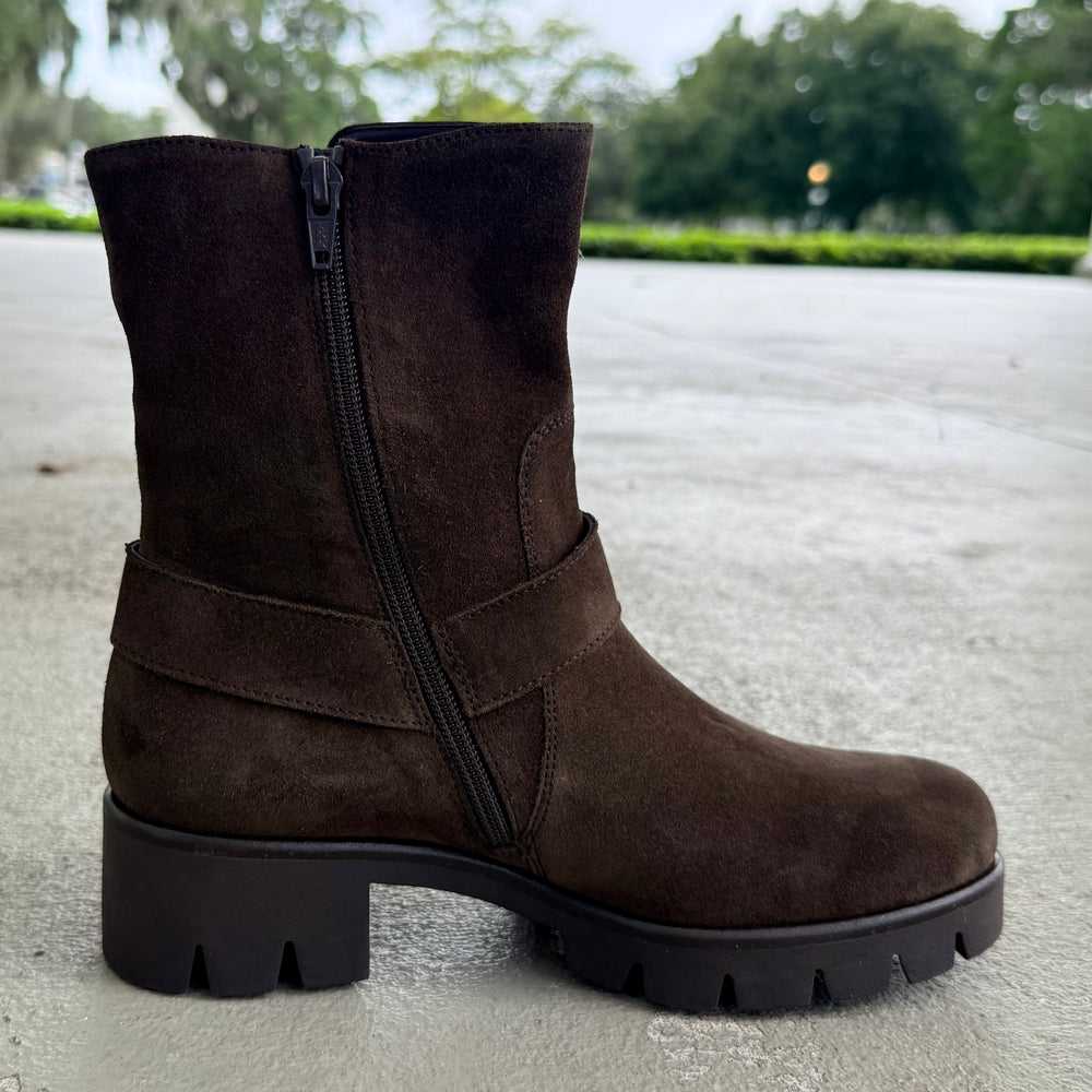 Gabor Circle Buckle Boot Brown Suede