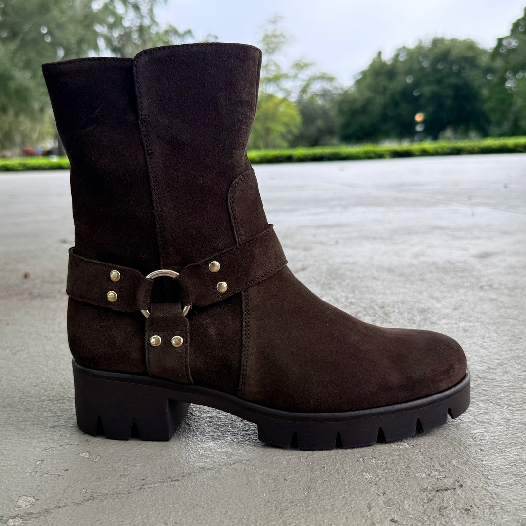 Gabor Circle Buckle Boot Brown Suede