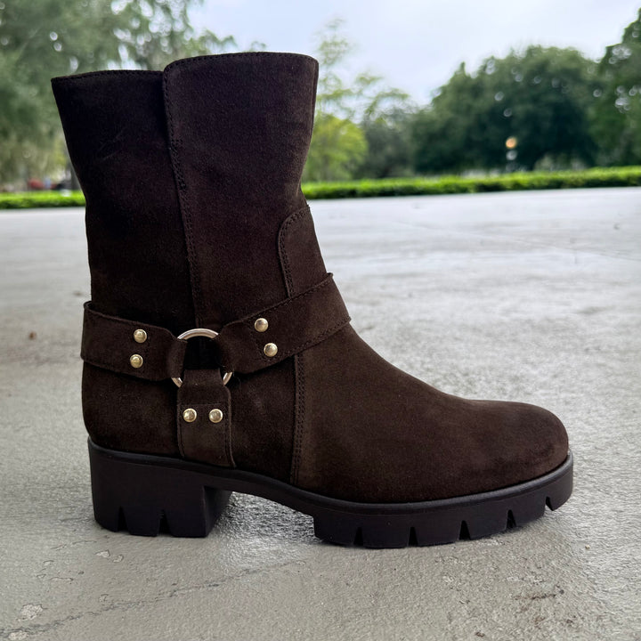 Gabor Circle Buckle Boot Brown Suede