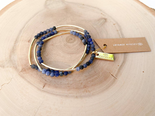 Gemstone Triple Wrap Bracelets: Sodalite