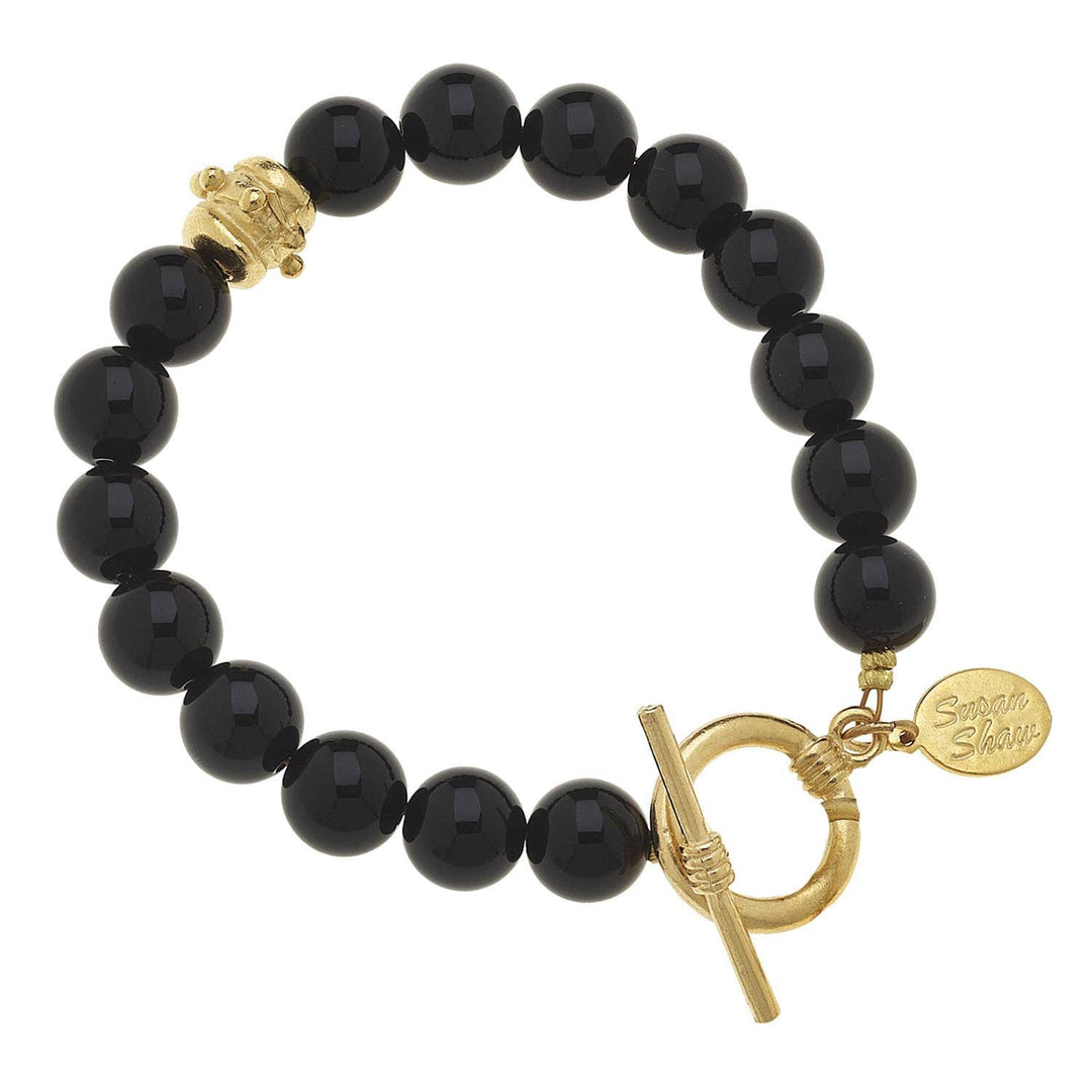 Genuine Onyx Gold Toggle Bracelet