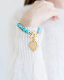 Genuine Turquoise with Italian Intaglio Cross Bracelet