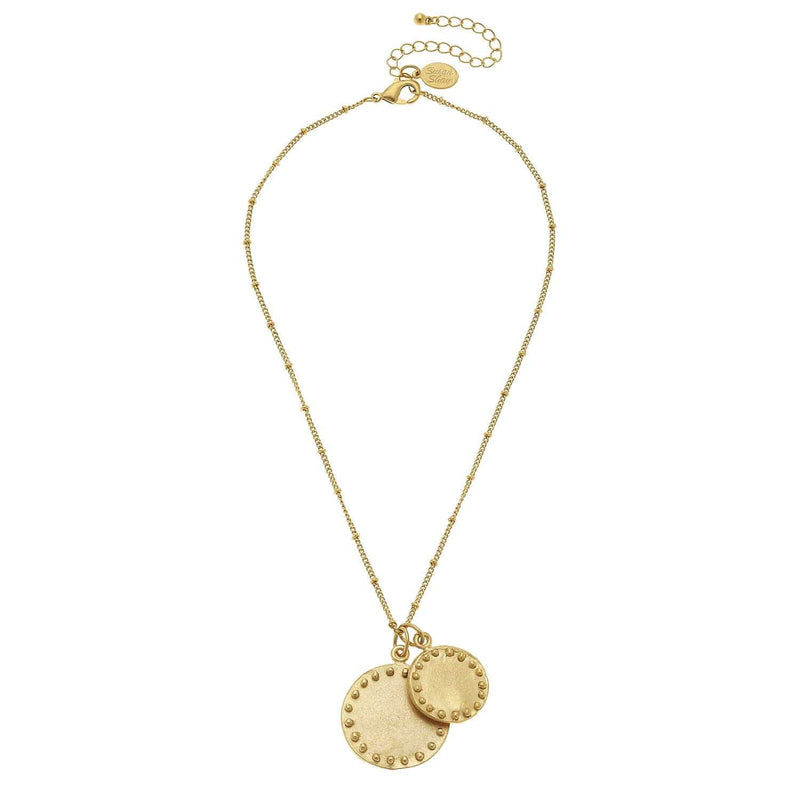Gold Double Circle with Dots Chain Necklace