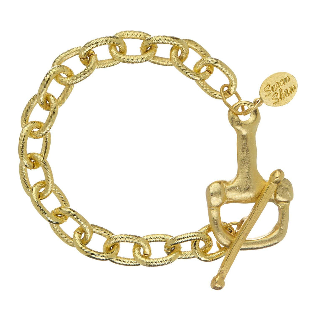 Gold Horse Bit Toggle Charm Bracelet