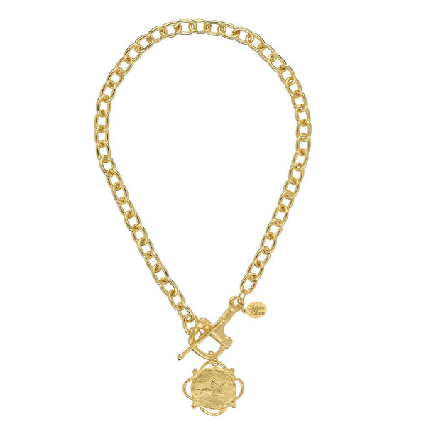 Gold Horse Bit Toggle with Equestrian Drop Charm