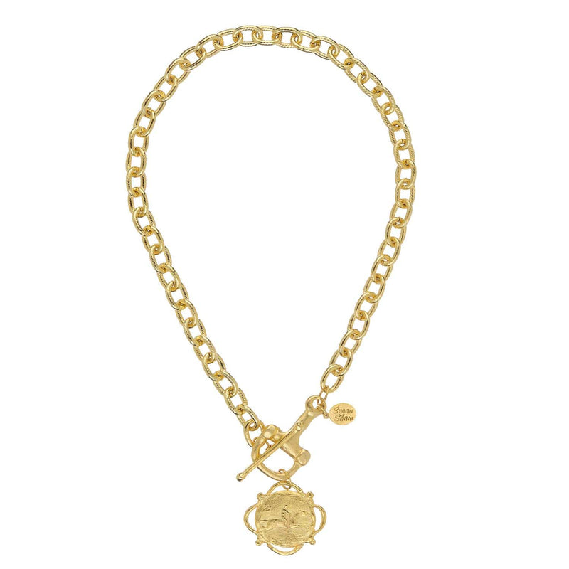 Gold Horse Bit Toggle with Equestrian Drop Charm