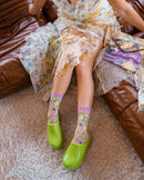 Heart Floral Sheer Crew Sock: Size I: Fits US W5.5-10