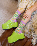 Heart Floral Sheer Crew Sock: Size I: Fits US W5.5-10