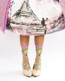 Heart Floral Sheer Crew Sock: Size I: Fits US W5.5-10