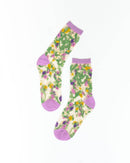 Heart Floral Sheer Crew Sock: Size I: Fits US W5.5-10