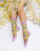 Heart Floral Sheer Crew Sock: Size I: Fits US W5.5-10