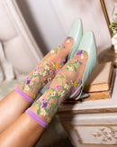 Heart Floral Sheer Crew Sock: Size I: Fits US W5.5-10