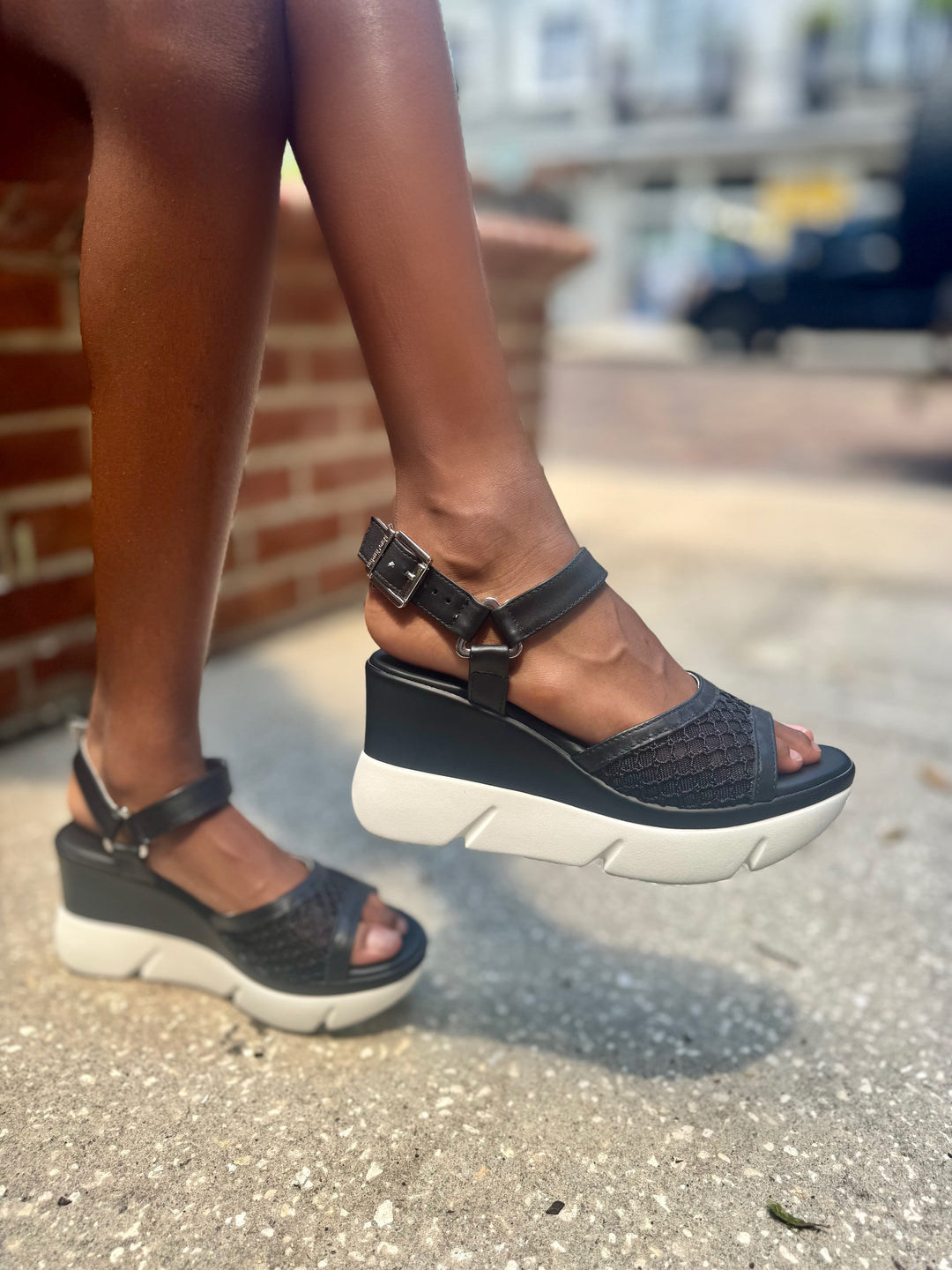 NeroGiardini Black Mesh Wedge