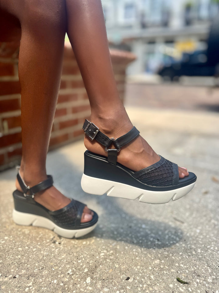 NeroGiardini Black Mesh Wedge