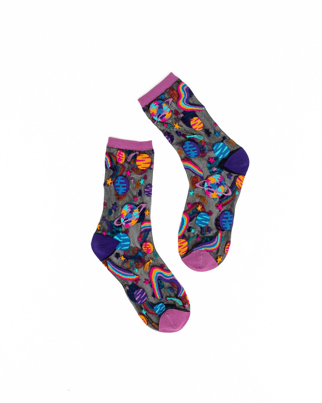 Pop Art Planets Black Sheer Crew by Sock Candy