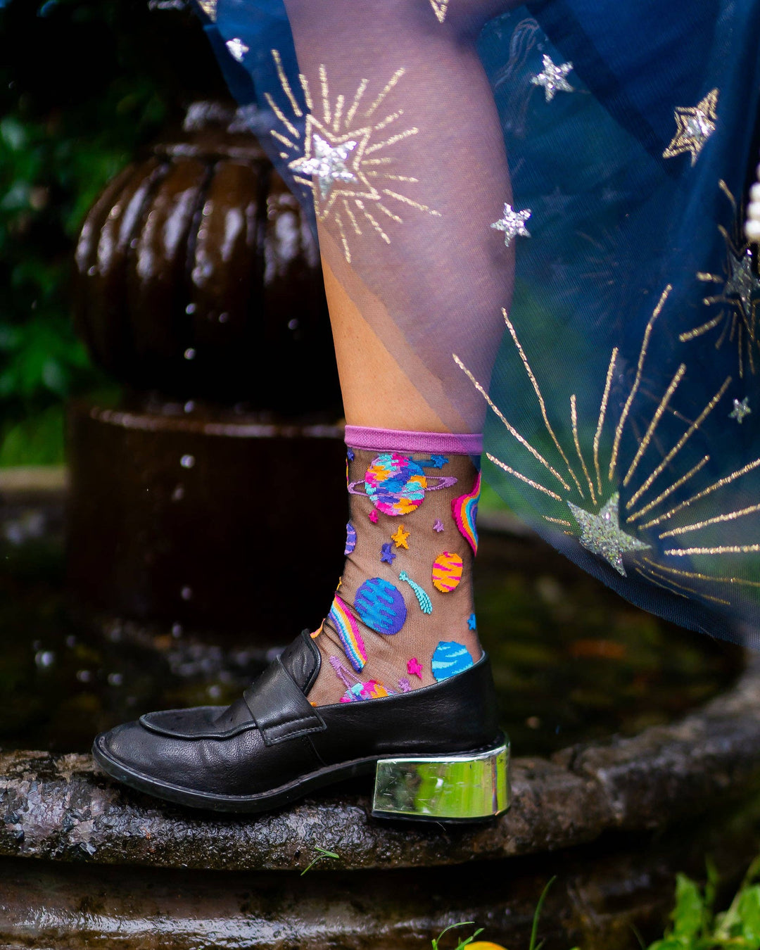 Pop Art Planets Black Sheer Crew by Sock Candy