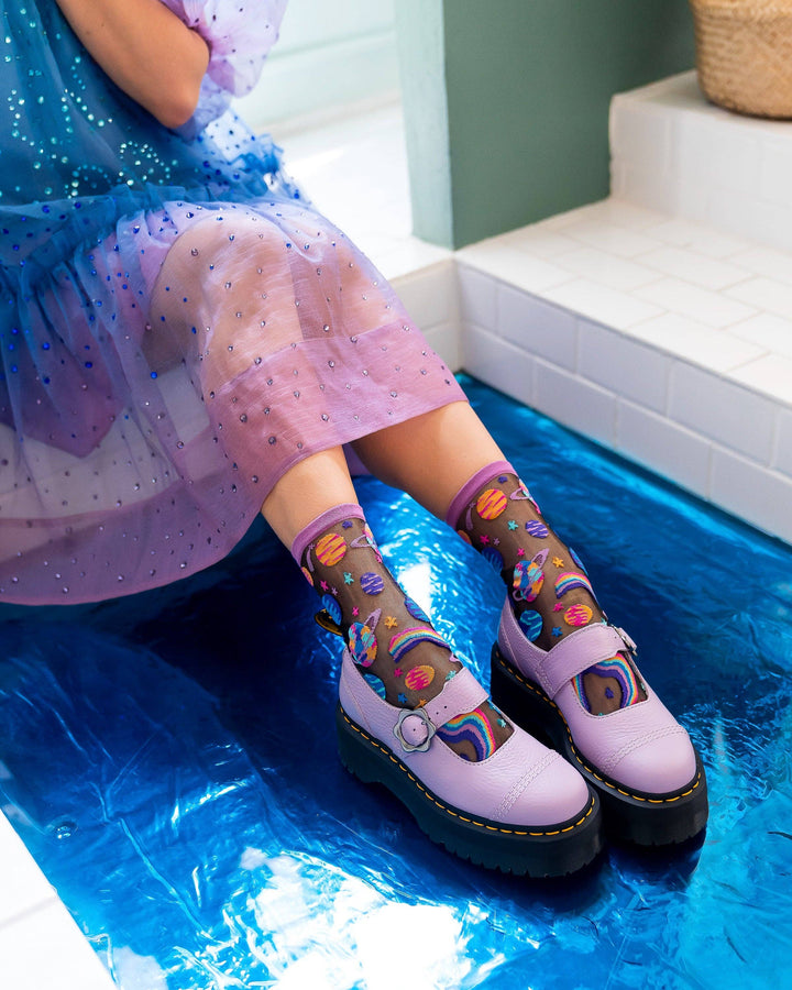Pop Art Planets Black Sheer Crew by Sock Candy