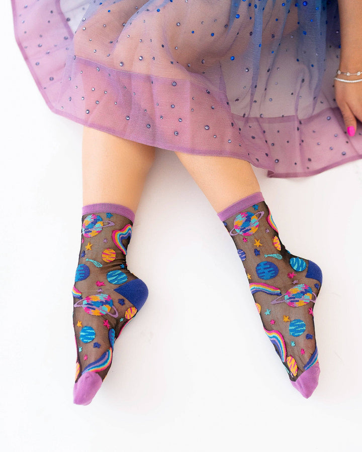 Pop Art Planets Black Sheer Crew by Sock Candy