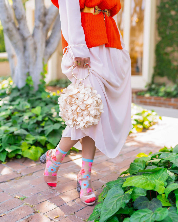 Ribbon Roses Sheer Ankle Sock