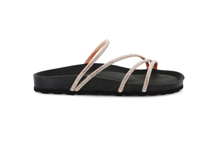 Sandal with Rhinestone Straps | SARA by Grunland - CHAMPAGNE 70