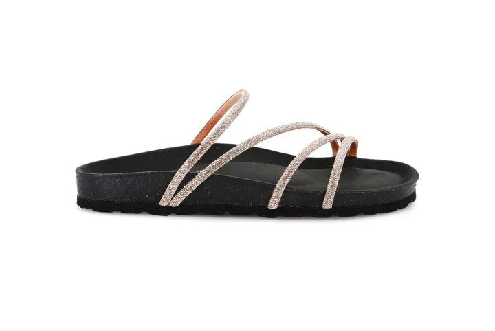 Sandal with Rhinestone Straps | SARA by Grunland - CHAMPAGNE 70