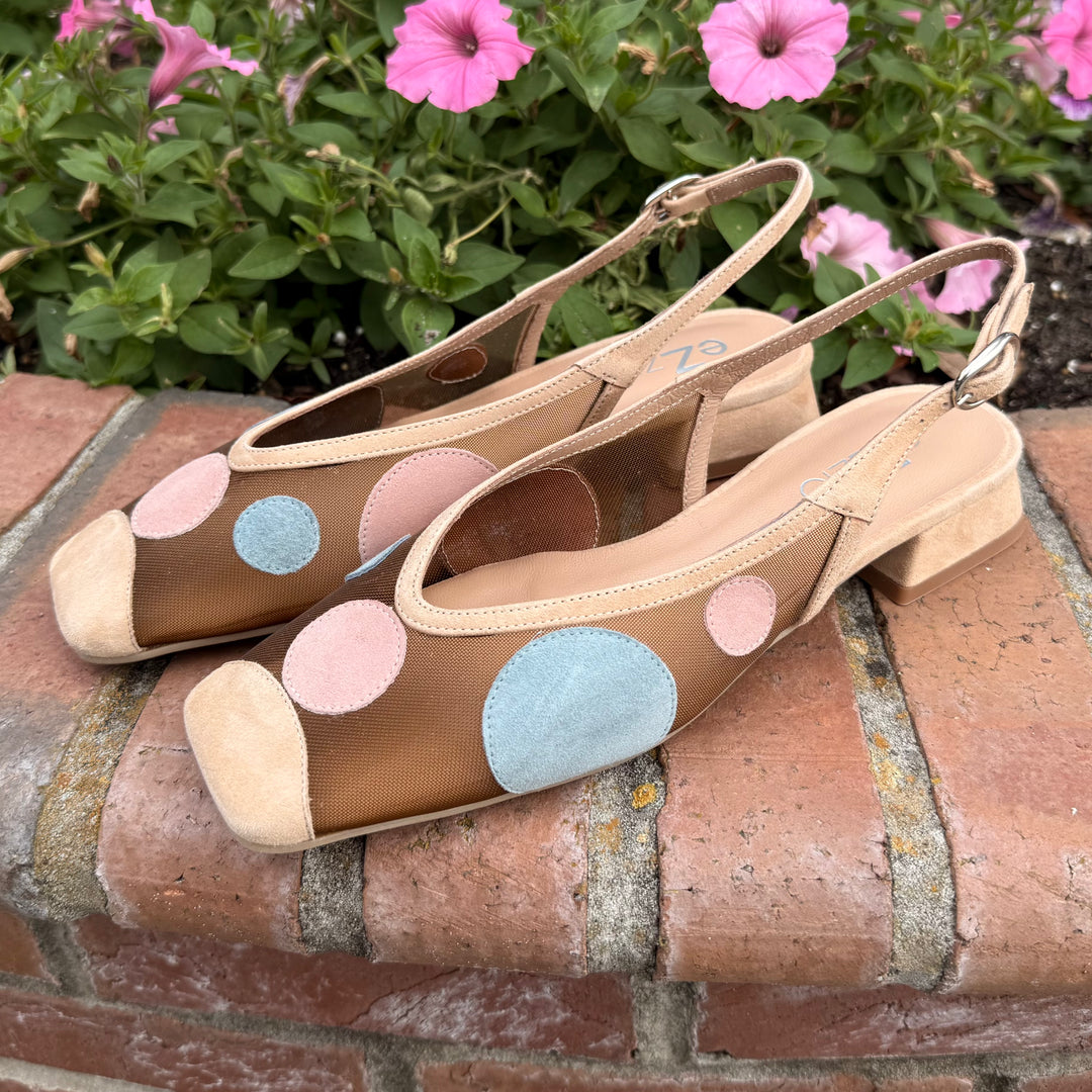 See-Through Circle Sling-back by Ezzio - Beige Multi